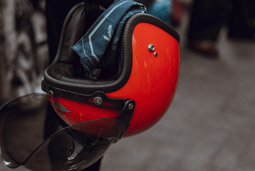 Red motorbike helmet